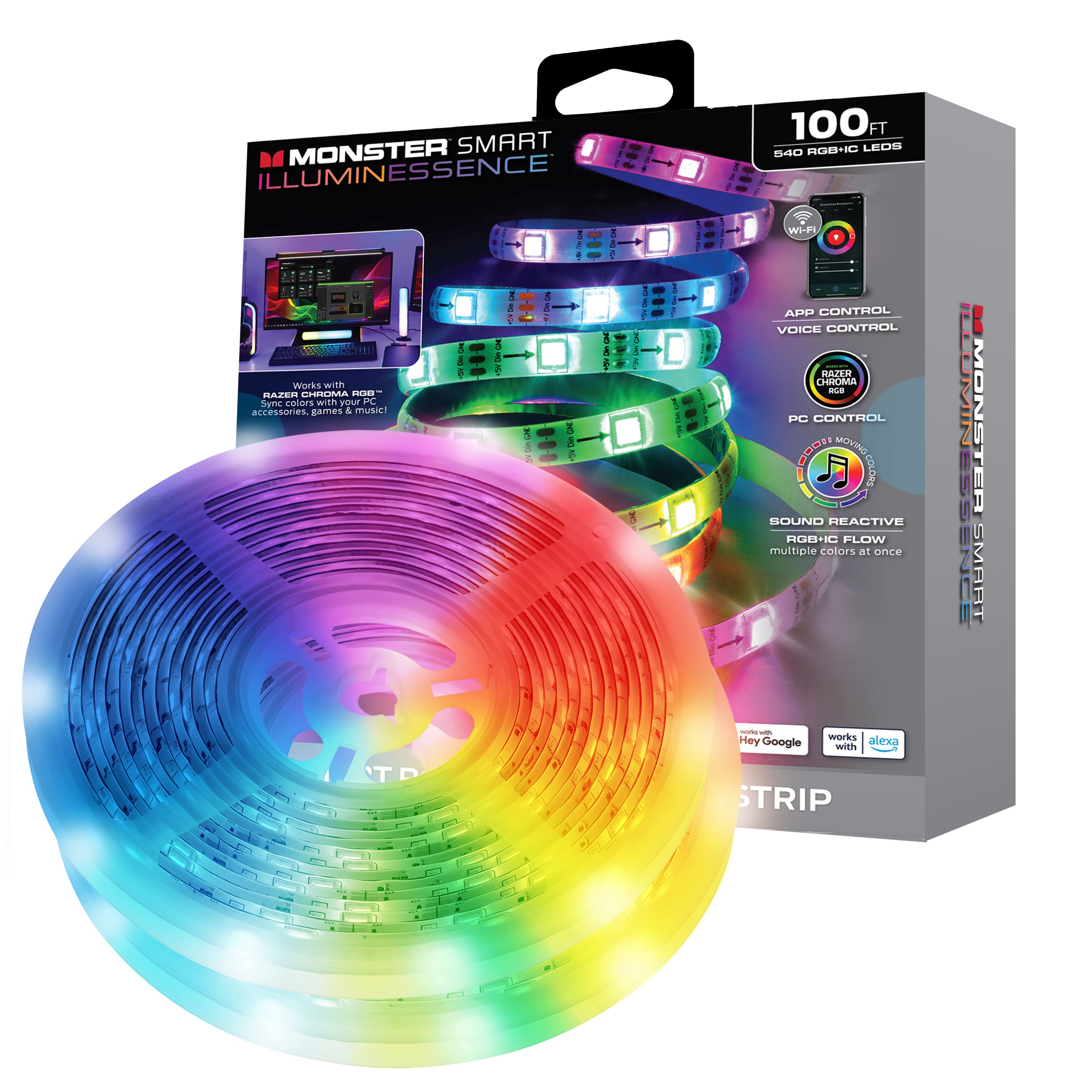 Monster - Smart 100ft Sound Reactive Flow LED Strip Lights, LED Lights for Bedroom - Multicolor