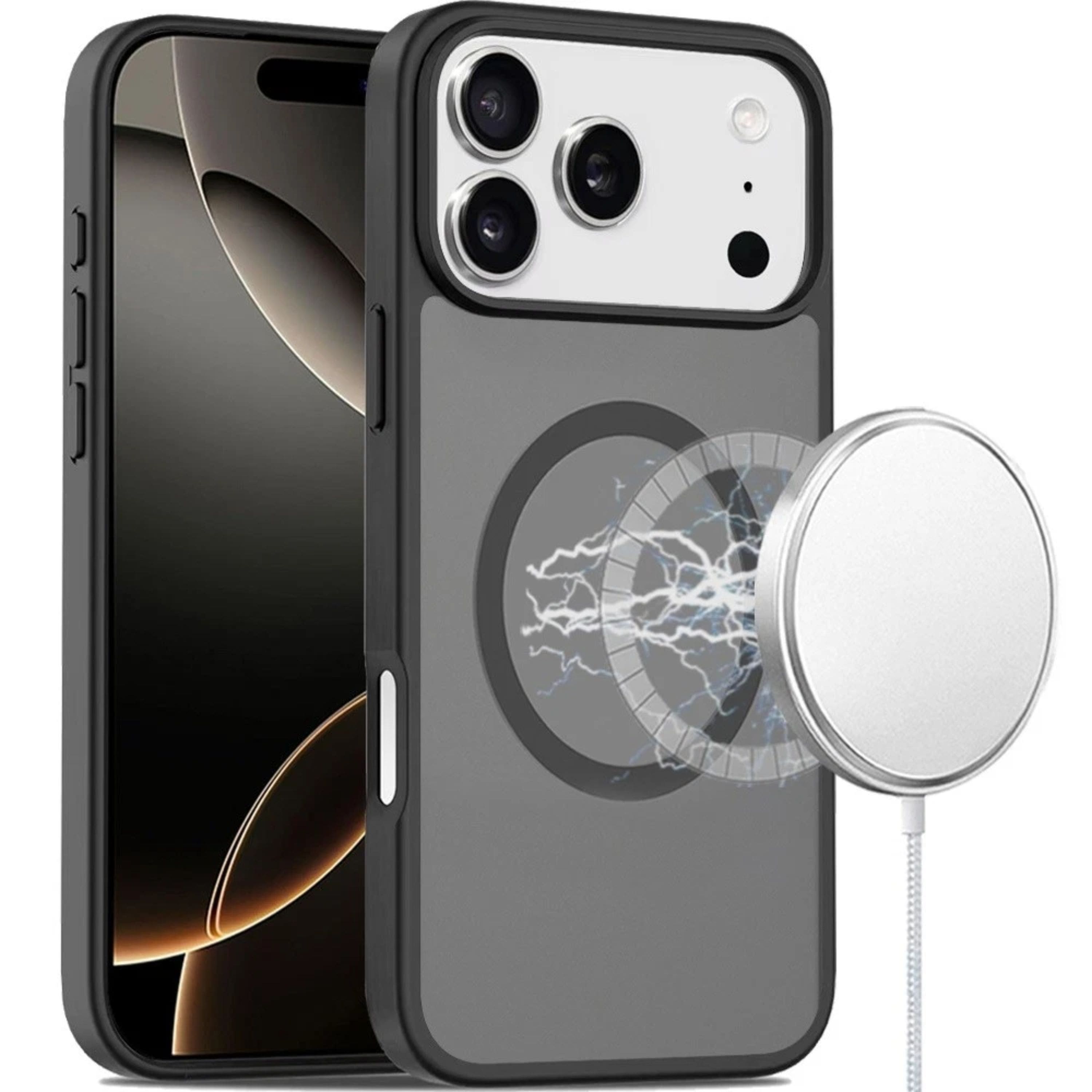 Kitcheniva - Premium Soft Touch Magnetic Ring Case With Tempered Glass For iPhone 17 Pro - Black price history on PriceWatchPro