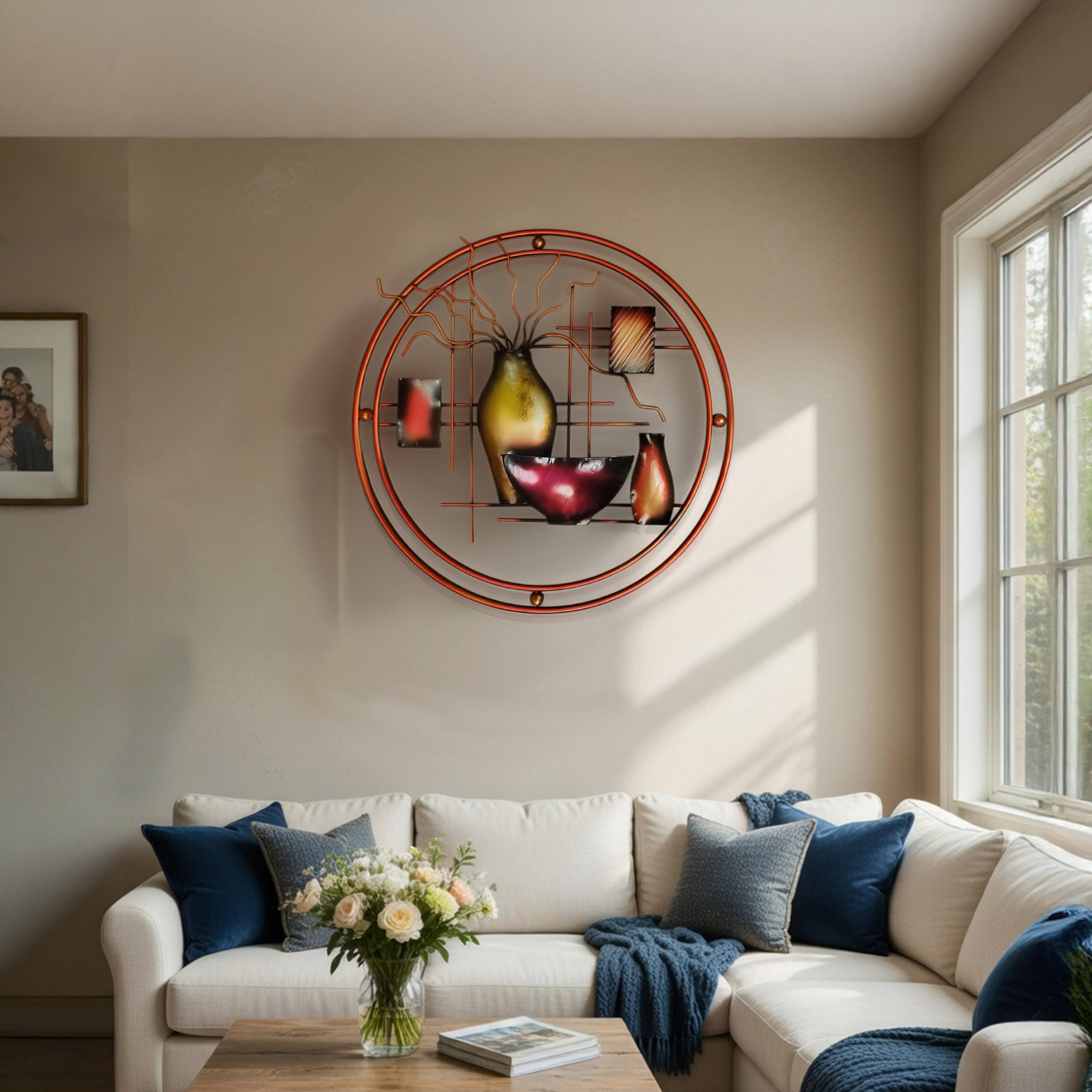 Alt View 9. Manhattan Lane - 22 Inch Round Metal Wall Decor With Vase - Multicolor.
