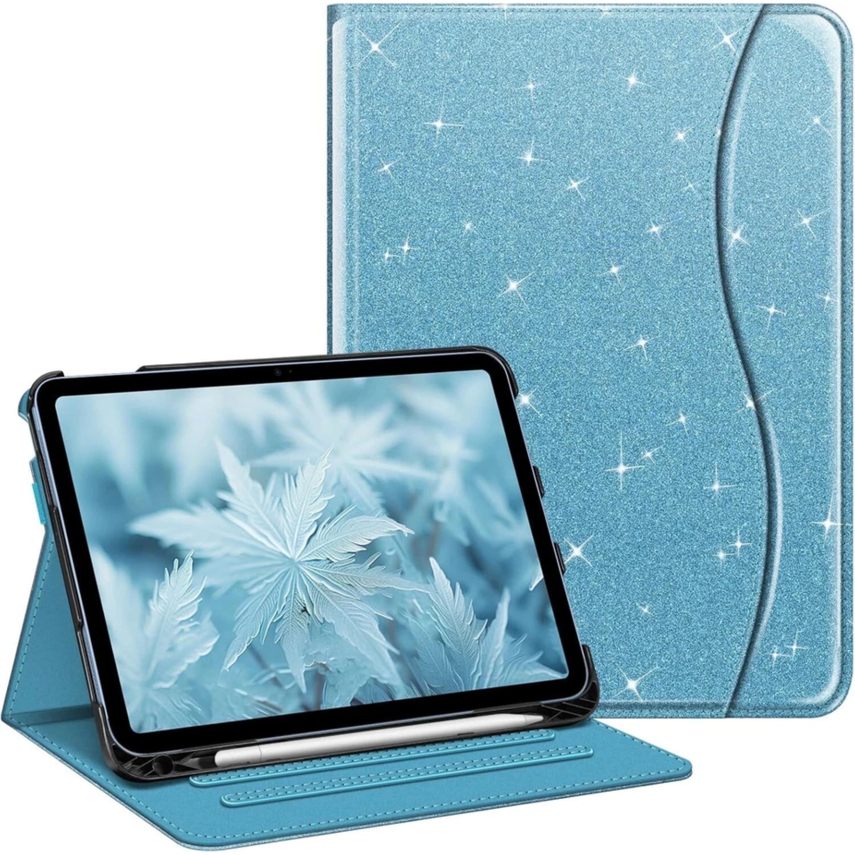 Kitcheniva - Protective Folio Case for iPad Mini 7 2024 Smart Stand Cover With Pencil Holder Glittering Blue - Glitter Blue