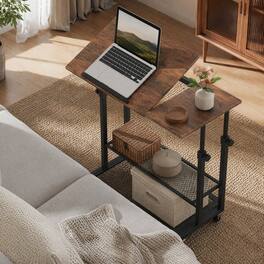 WELLFOR - 32" Mobile Stand up Desk with Open Shelf & Tilting Tabletop, Height Adjustable Standing Table - Rustic Brown