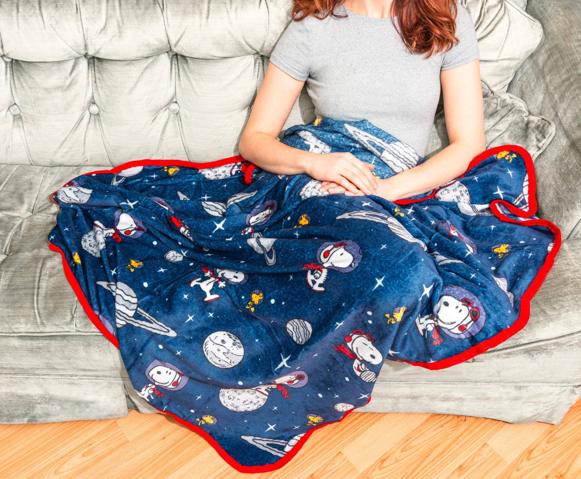 Alt View 4. Silver Buffalo - Peanuts Snoopy and Woodstock In Space Fleece Throw Blanket | 45 x 60 Inches - Blue.