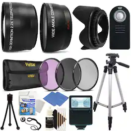 Vivitar - Ultimate Accessory Bundle for Canon EOS Rebel T3i T5i T6i Tripod, Filters, Flash - Black