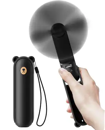 Front. FINEAK - 4500mAh Folding Handheld Fan - 37H Runtime 3-Speed Black.