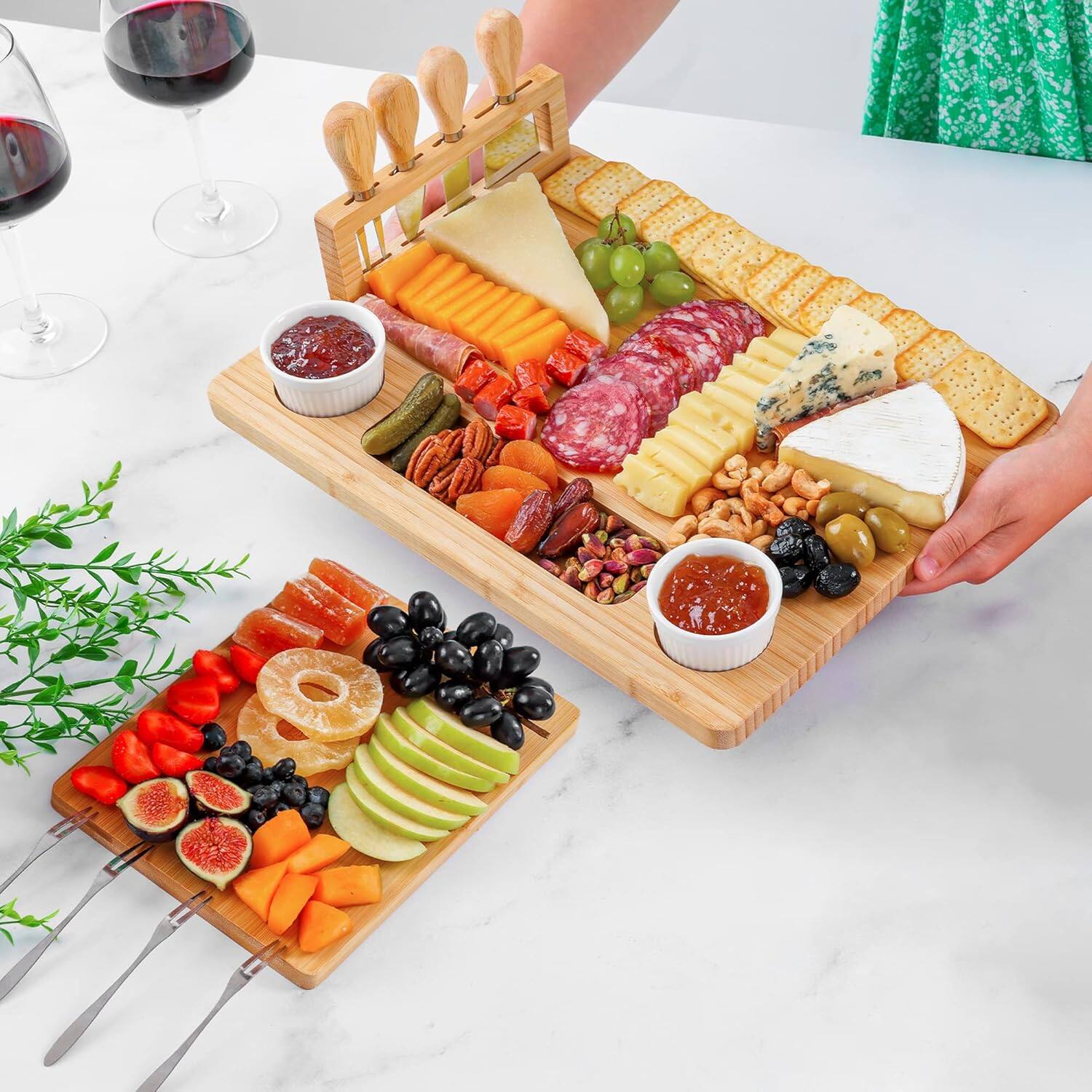 Zulay Kitchen Premium Bamboo Cheese Board Set with 4 Piece Knife