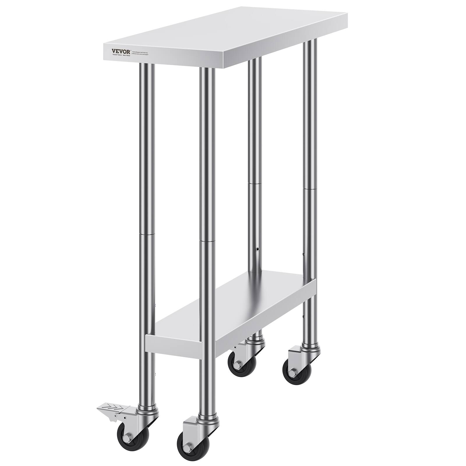 Alt View 5. VEVOR - Stainless Steel Work Table 30 x 12 x 38 Inch, with 4 Wheels, 3 Adjustable Height Levels, Heavy Duty Food Prep Worktable - Silver.