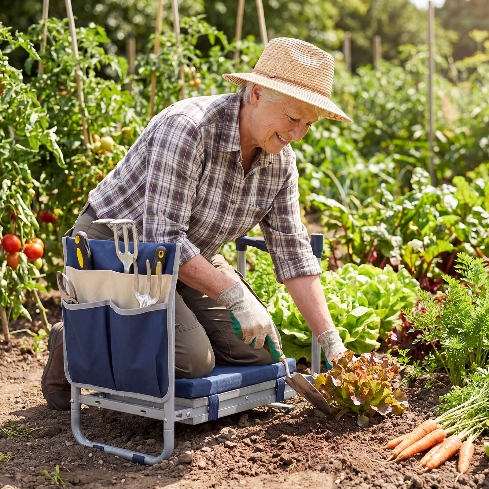 Alt View 1. Costway - Costway Garden Kneeler and Seat, Foldable Gardening Stool with Wide EVA Foam Padding - with Foot Pads & Detachable Handle-Navy.