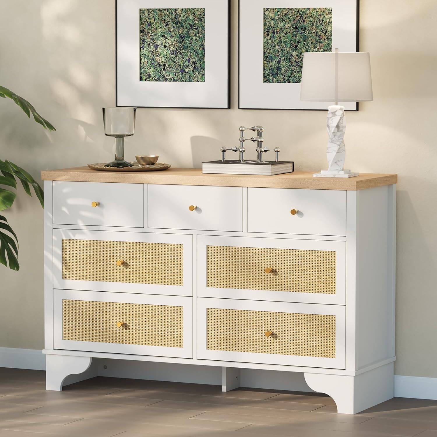 Alt View 1. Acekool - White 7-Drawer Dresser, 47.3" Wood Chest with Storage Organizer, Sturdy Base for Bedroom, Entryway - White.