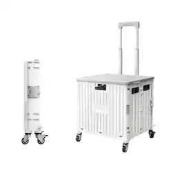 Viviendo - 66L Foldable Utility Cart - Omni-Directional Wheels & Metal Telescopic Handle, Portable Collapsible Handcart - White