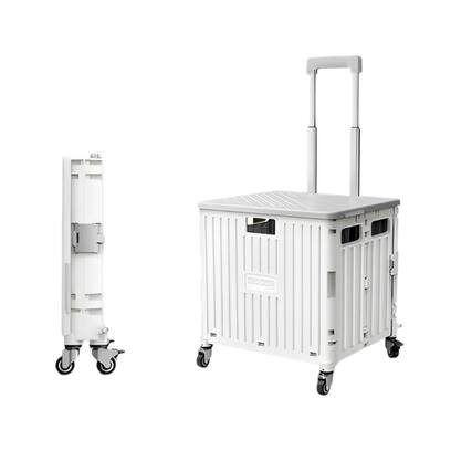 Front. Viviendo - 66L Foldable Utility Cart - Omni-Directional Wheels & Metal Telescopic Handle, Portable Collapsible Handcart - White.