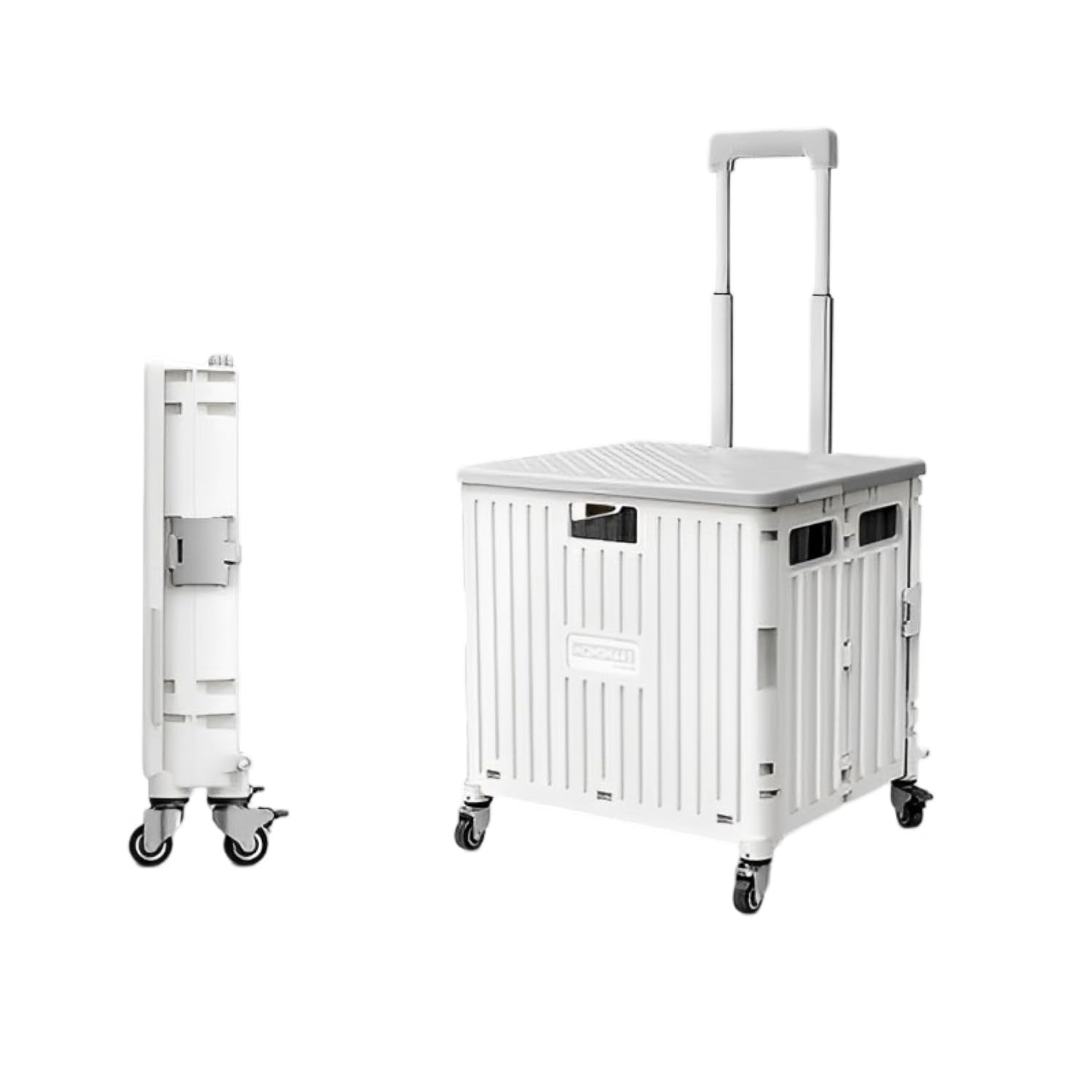 Front. Viviendo - 66L Foldable Utility Cart - Omni-Directional Wheels & Metal Telescopic Handle, Portable Collapsible Handcart - White.