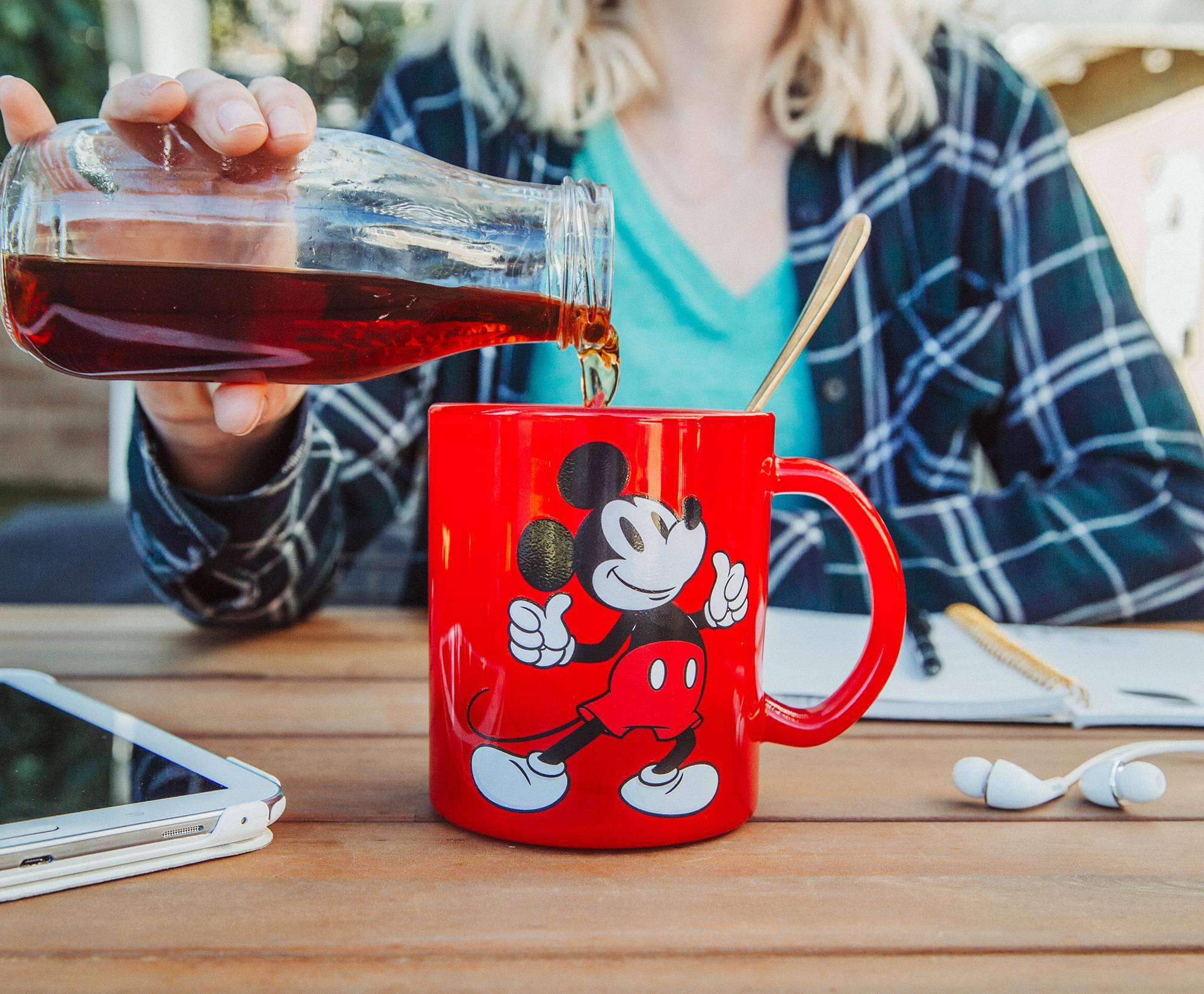 Alt View 3. Silver Buffalo - Disney Mickey Mouse Thumbs-Up Glass Coffee Mug | Holds 18 Ounces - Red.