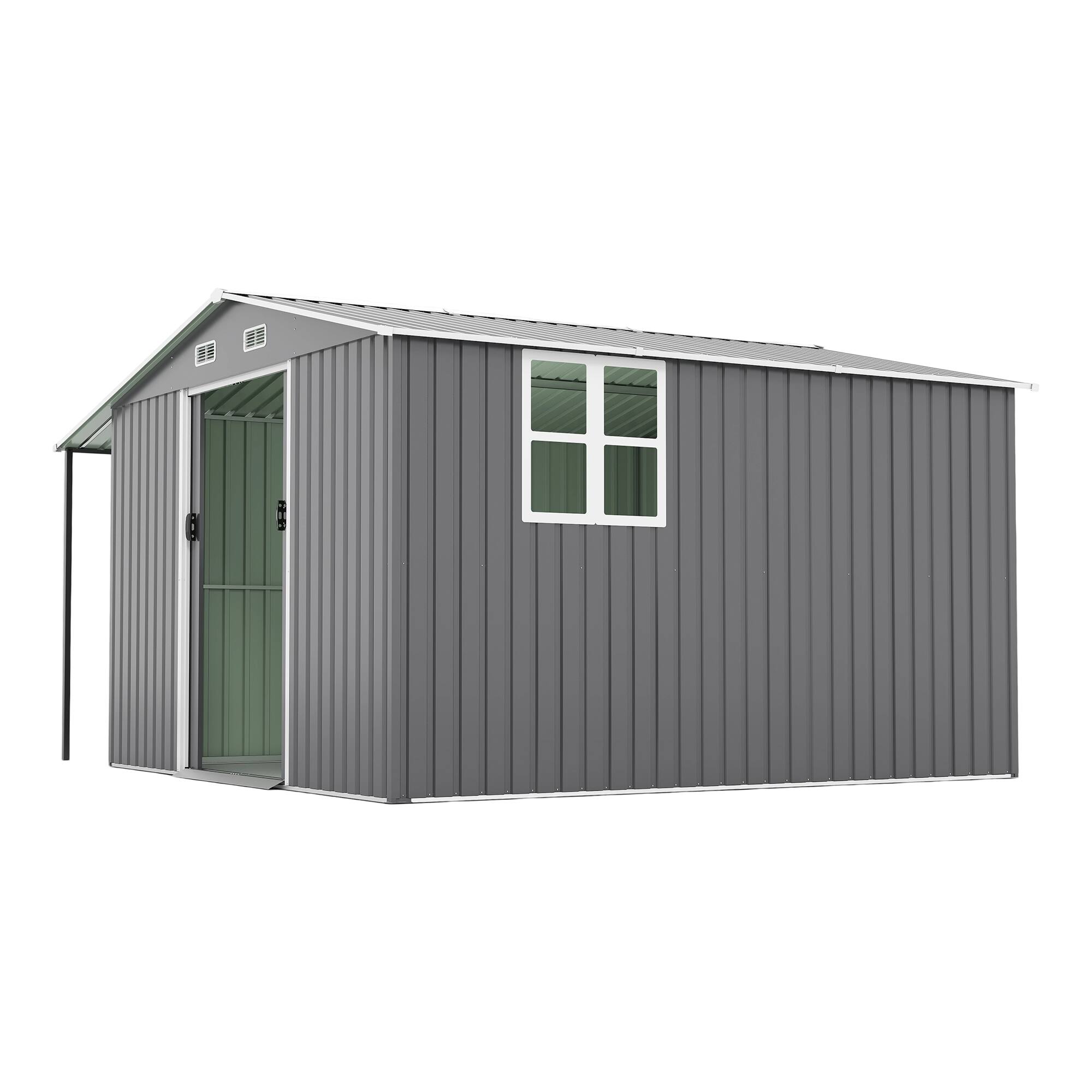 Alt View 8. Mondawe - 10x12 Ft Outdoor Storage Shed with Dual-Zone Design for Tools and Firewood and Window - Dark Gray.
