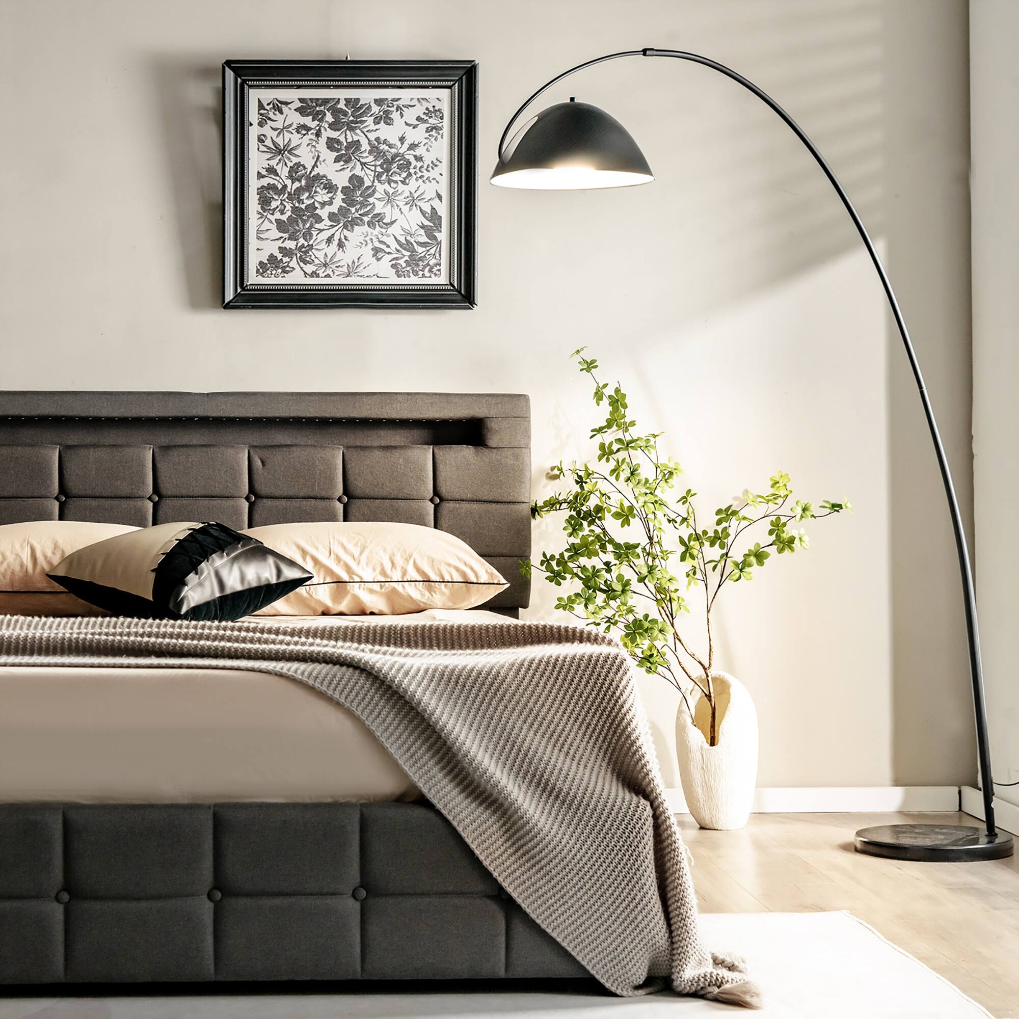 Alt View 9. Costway - Costway Upholstered Queen LED Lights Bed Headboard Drawers Solid Wooden Slat Platform - Gray.