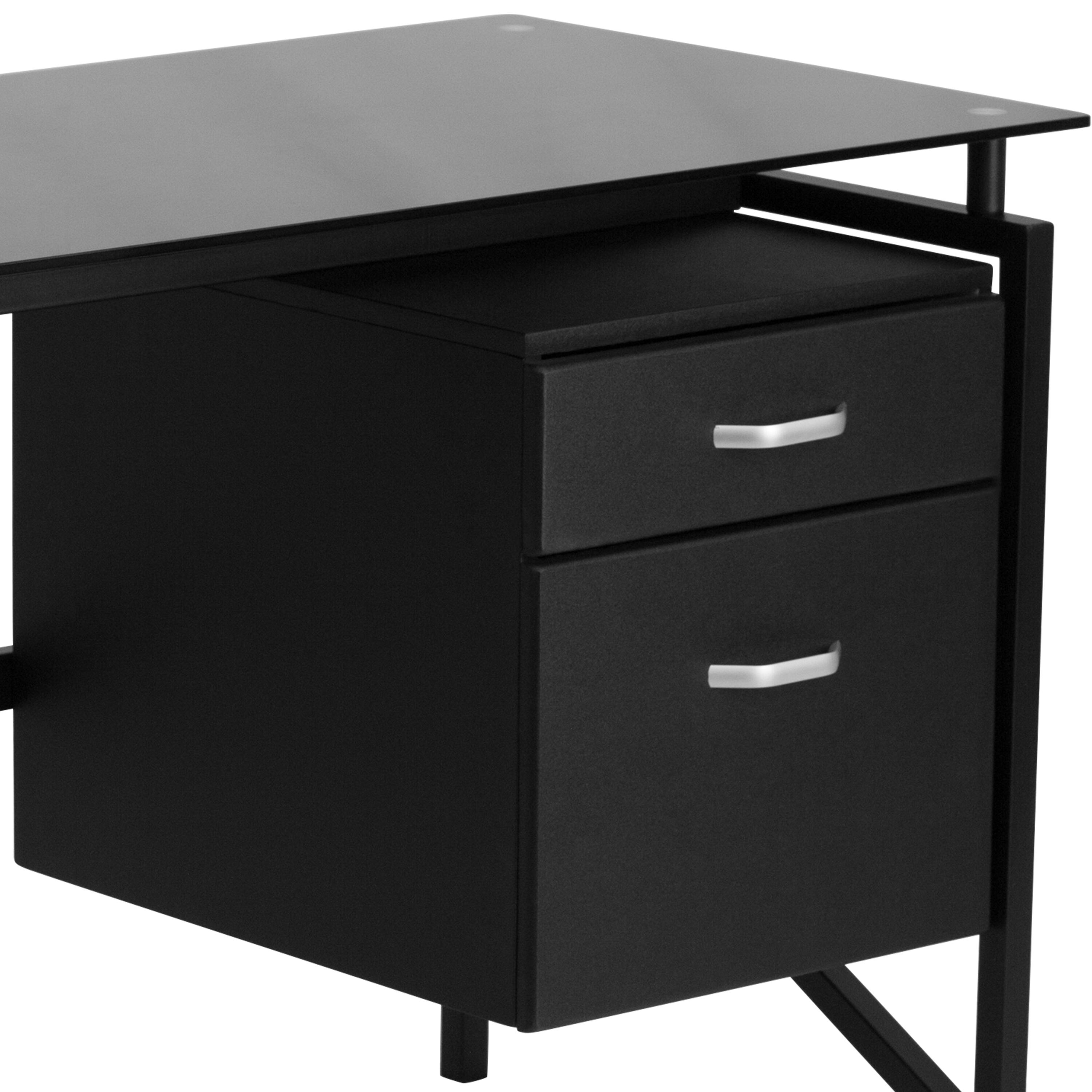 Alt View 5. Emma + Oliver - Two Drawer Pedestal Desk with Tempered Glass Top and Metal Frame - Black.