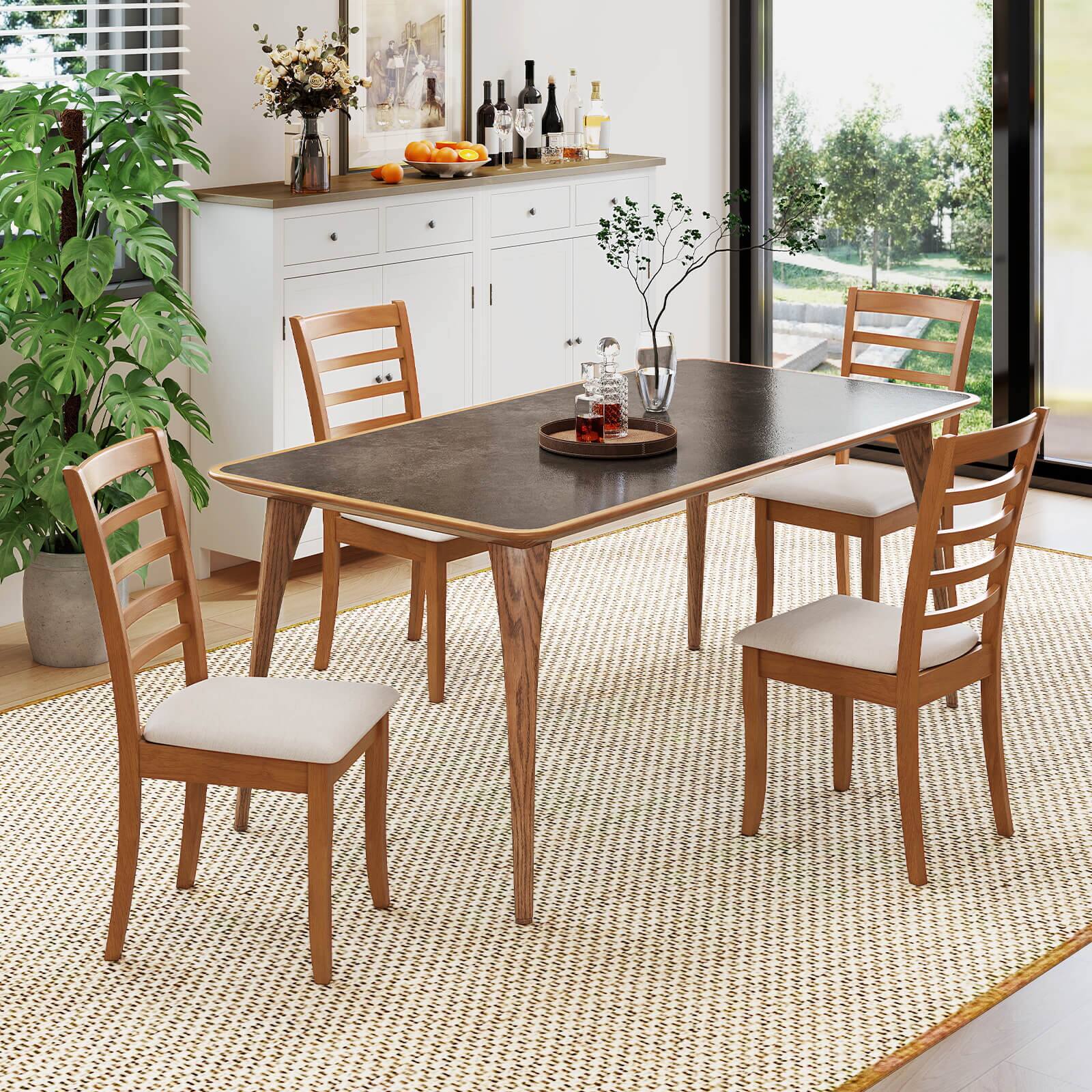 Alt View 3. Costway - Costway Wooden Dining Chair Set of 2 Kitchen Chair with Rubber Wood Legs & Slatted Backrest - Beige,Oak.