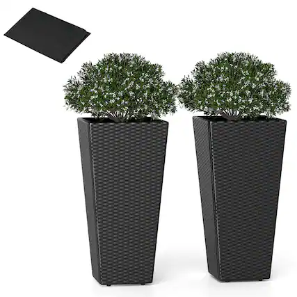 Front. Costway - Costway 30" Tall Flower Pot Set of 2 Modern Decorative Planter Pots with Open-ended Base - Black.
