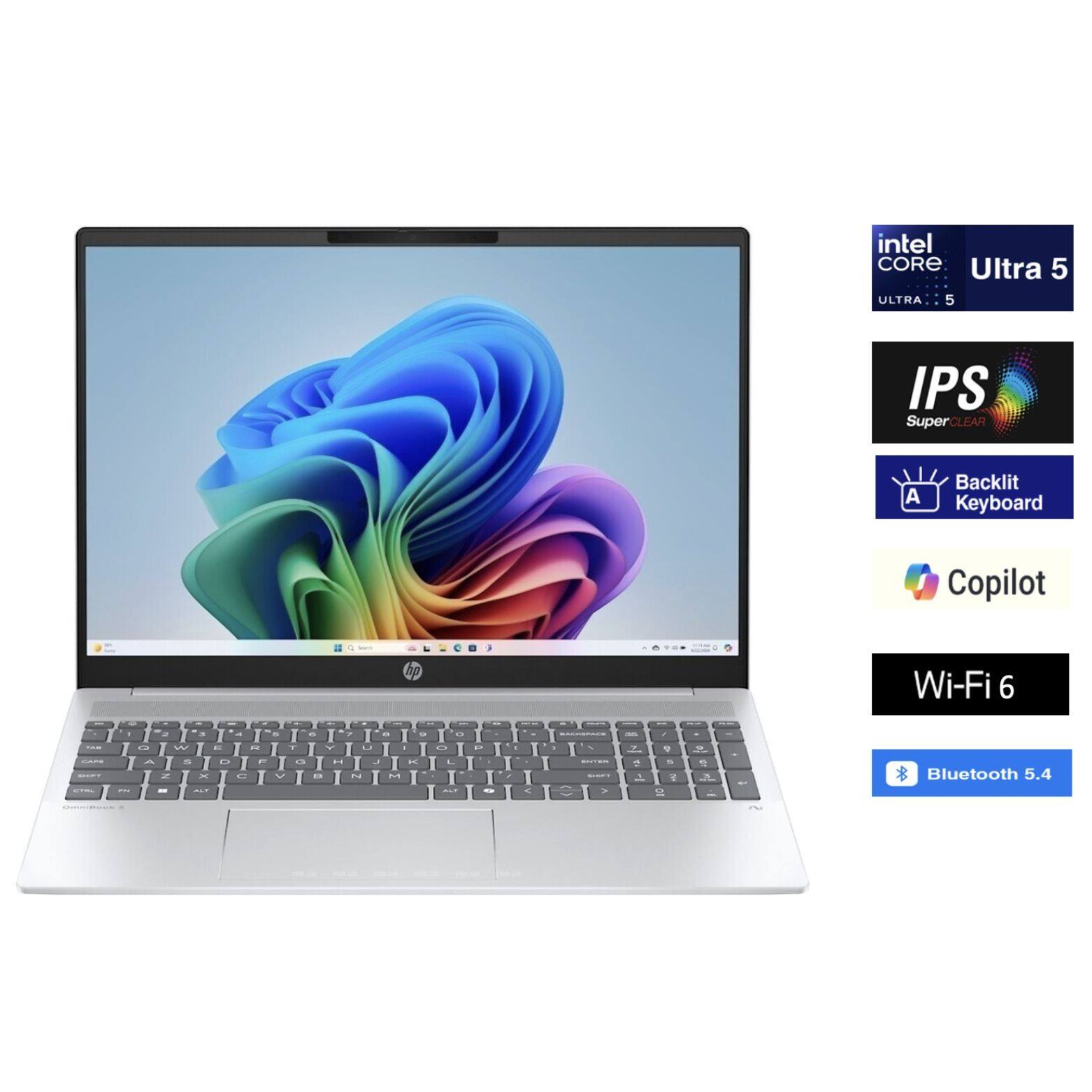 intel CORE Ultra 5  
ULTRA 5  
IPS SuperCLEAR  
Backlit Keyboard  
Copilot  
Wi-Fi 6  
Bluetooth 5.4