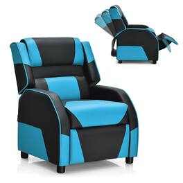 Costway - Kids Youth Gaming Sofa Recliner w/Headrest & Footrest PU Leather Blue - Blue