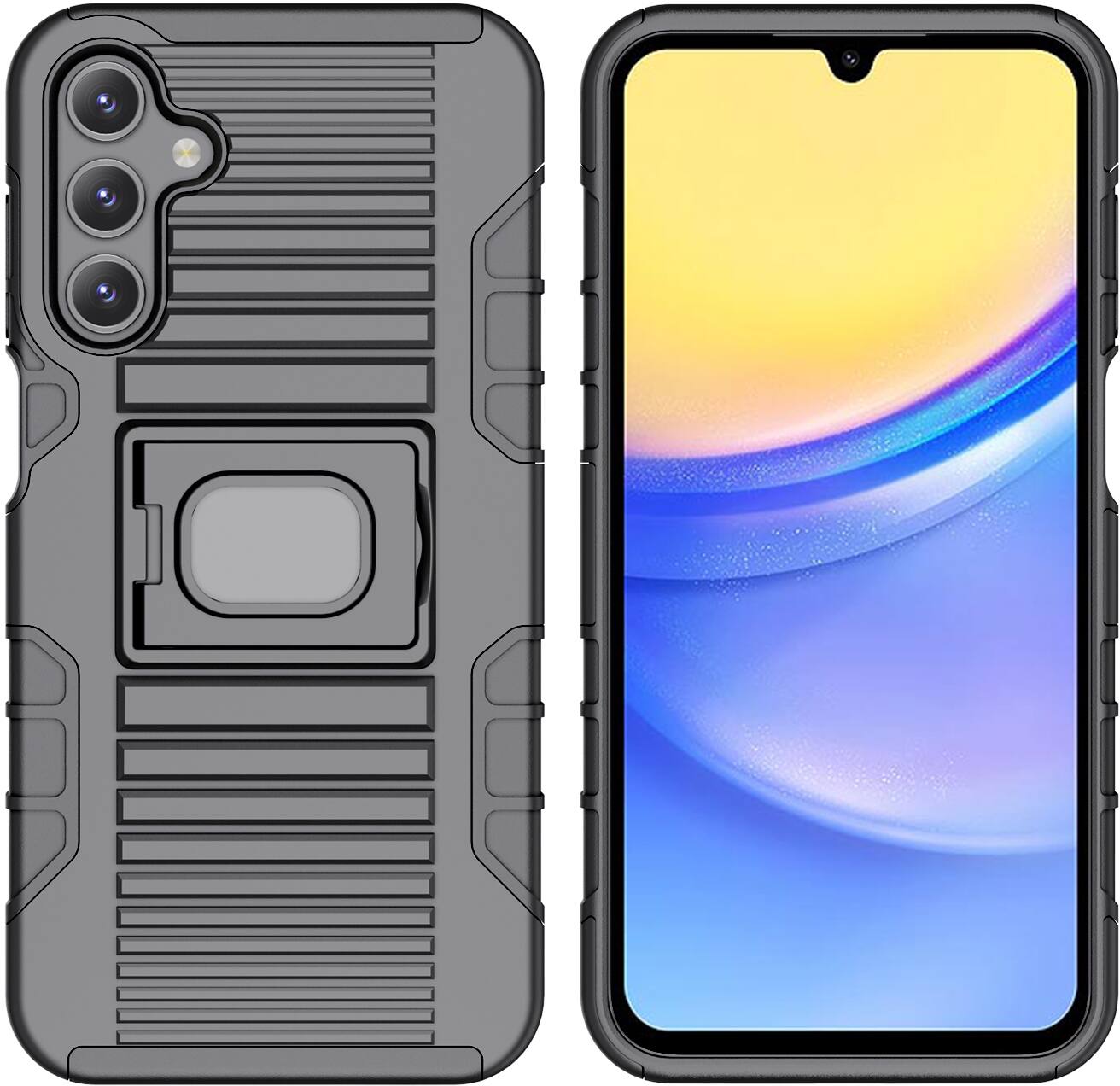 Alt View 2. Nakedcellphone - Case for Samsung Galaxy A15 5G / A25 5G - Rugged Hybrid Phone Cover with Stand - Black.