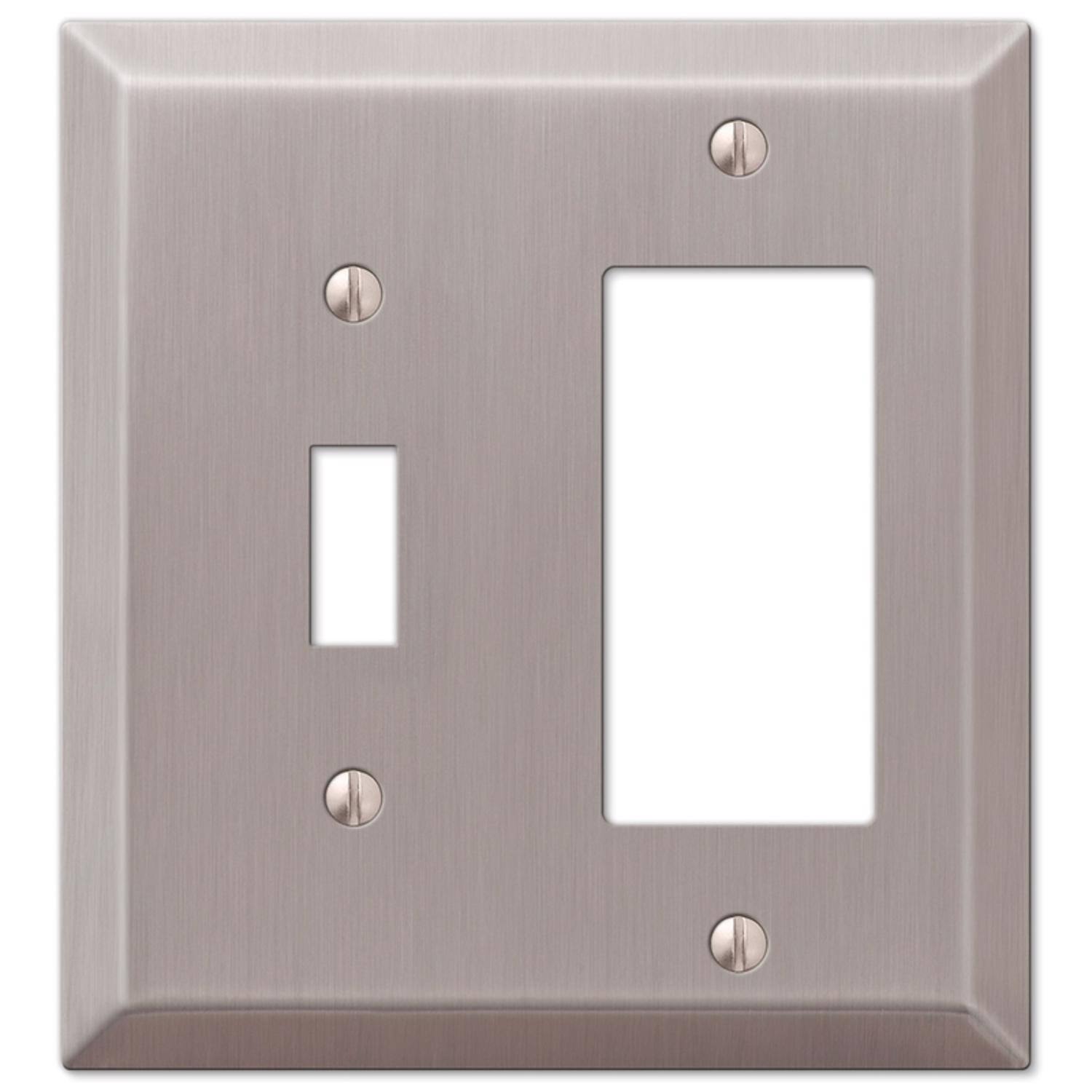 Angle. AMERELLE - Amerelle Century Brushed Nickel 2 gang Stamped Steel Toggle Wall Plate 1 pk - Nickel.