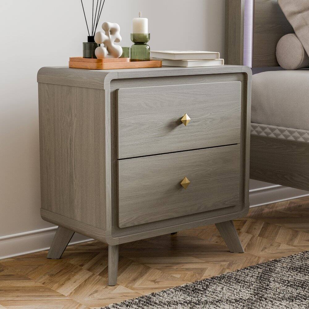 Alt View 3. Furniture of America - Xylia Modern Solid Wood Nightstand with 2 Drawers, Grey - Gray.
