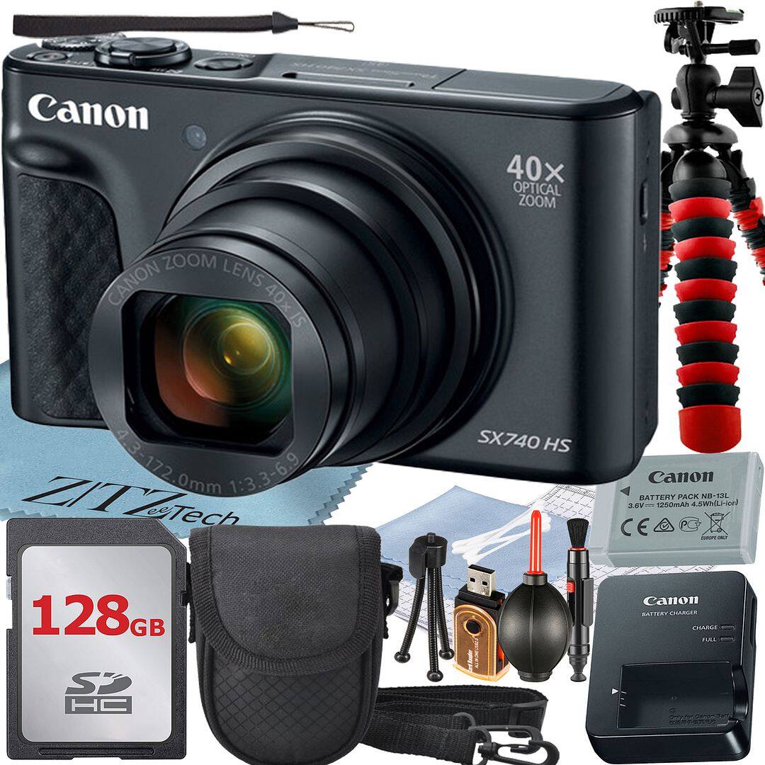 Canon - PowerShot SX740 HS Digital Camera with 128GB Card + ZeeTech Advanced Bundle (International Version) - Black