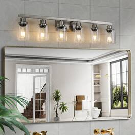 LUCKY ONE - 37in Wall Mount Vanity Light, 6-Light Brushed Nickel Sconce with Clear Glass Shades - Chrome