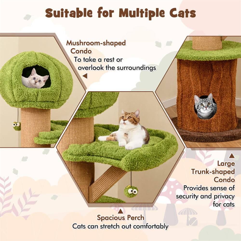 Suitable for Multiple Cats

- Mushroom-shaped Condo
  - To take a rest or overlook the surroundings

- Large Trunk-shaped Condo
  - Provides sense of security and privacy for cats

- Spacious Perch
  - Cats can stretch out comfortably
