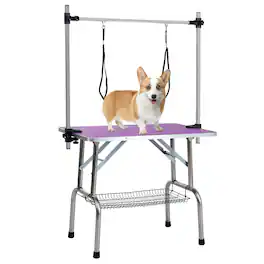 Glintex - 36" Stainless steel Folding Pet Grooming Table,Dressing Table,Adjustable Arm and Storage Basket for Home and Pet Salon