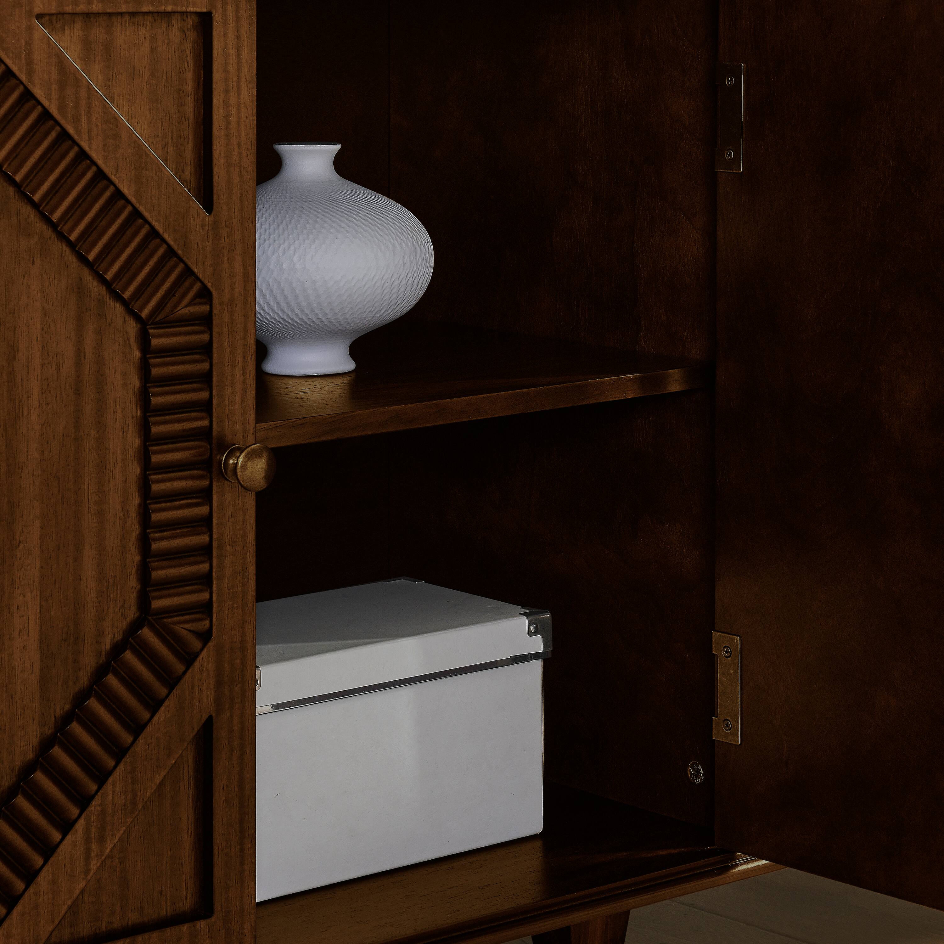 Angle. Lirago - Retro Wooden Sideboard Buffet Cabinet​​ 15.75D x 29.96"H x 33.58"W Brown  Rectangle Decorative Storage Bathroom Cabinet - Walnut.