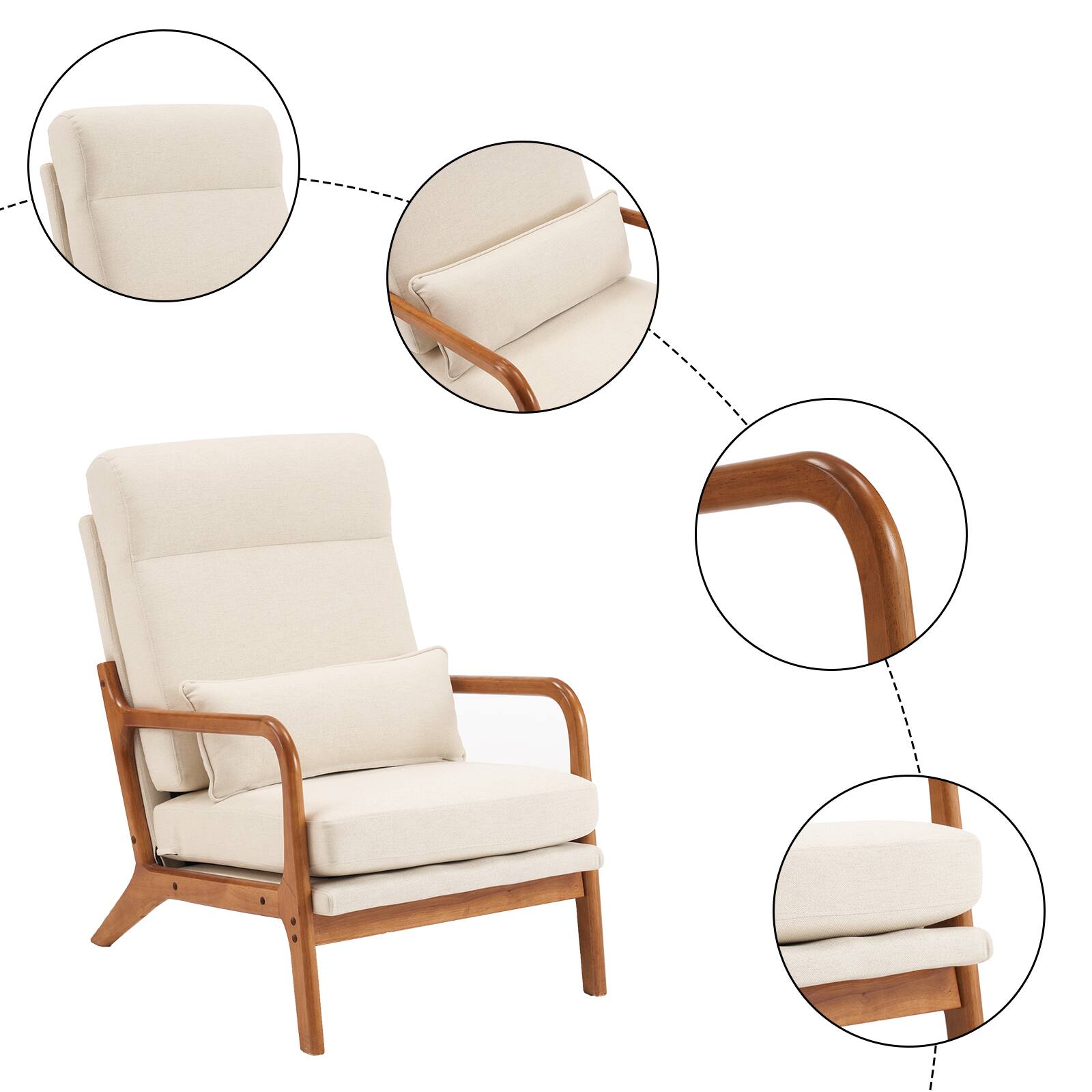 Left. SlickBlue - Armrest & Backrest Indoor Leisure Chair Comfortable Upholstered Lounge Chair for Home - Beige.