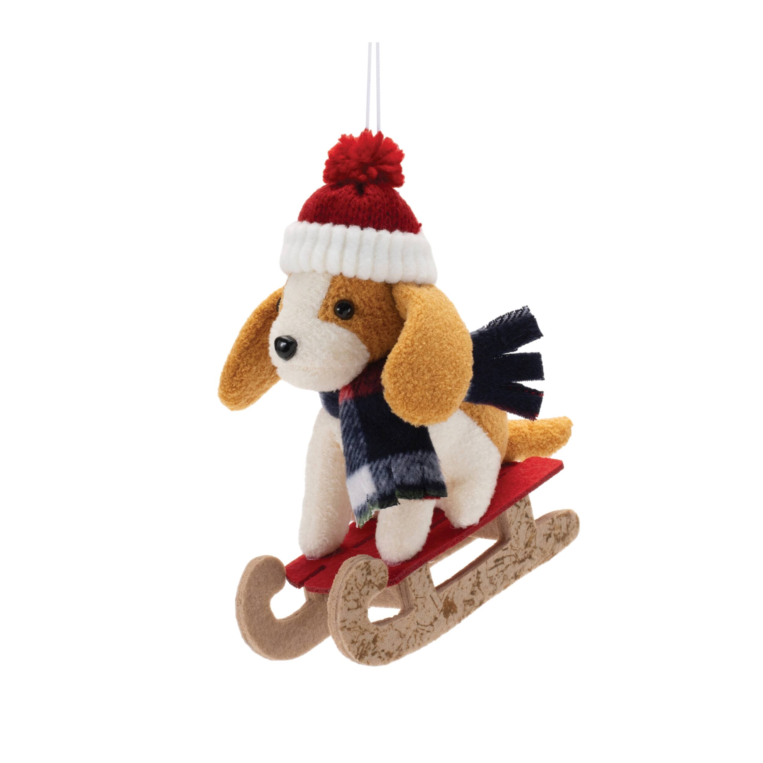 Alt View 1. BreeBe - Plush Ski and Sled Dog Ornament (Set of 6) - Red, White, Biege.