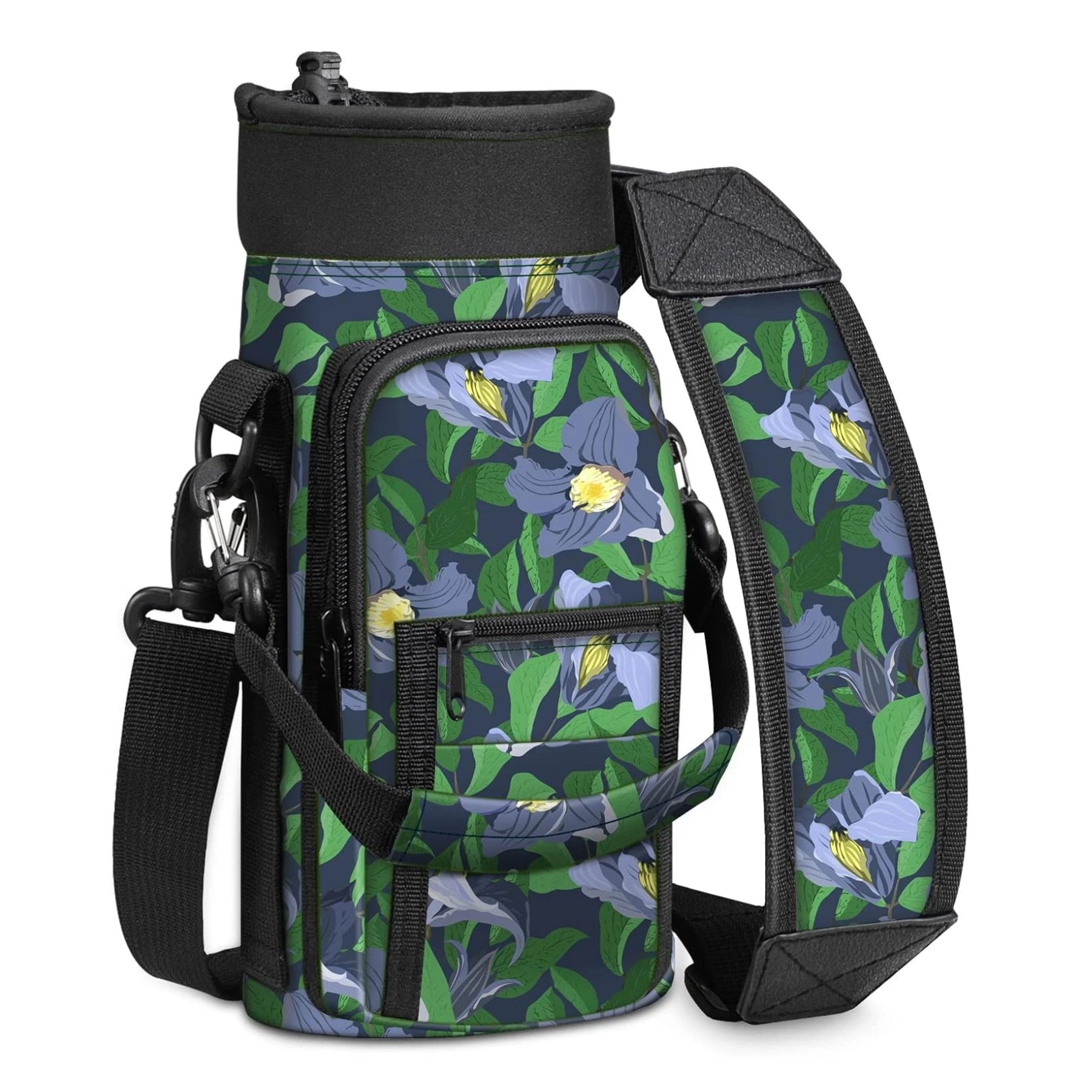 Kitcheniva - Adjustable Shoulder Strap Sling Bag For Water Bottle - Blue Floral