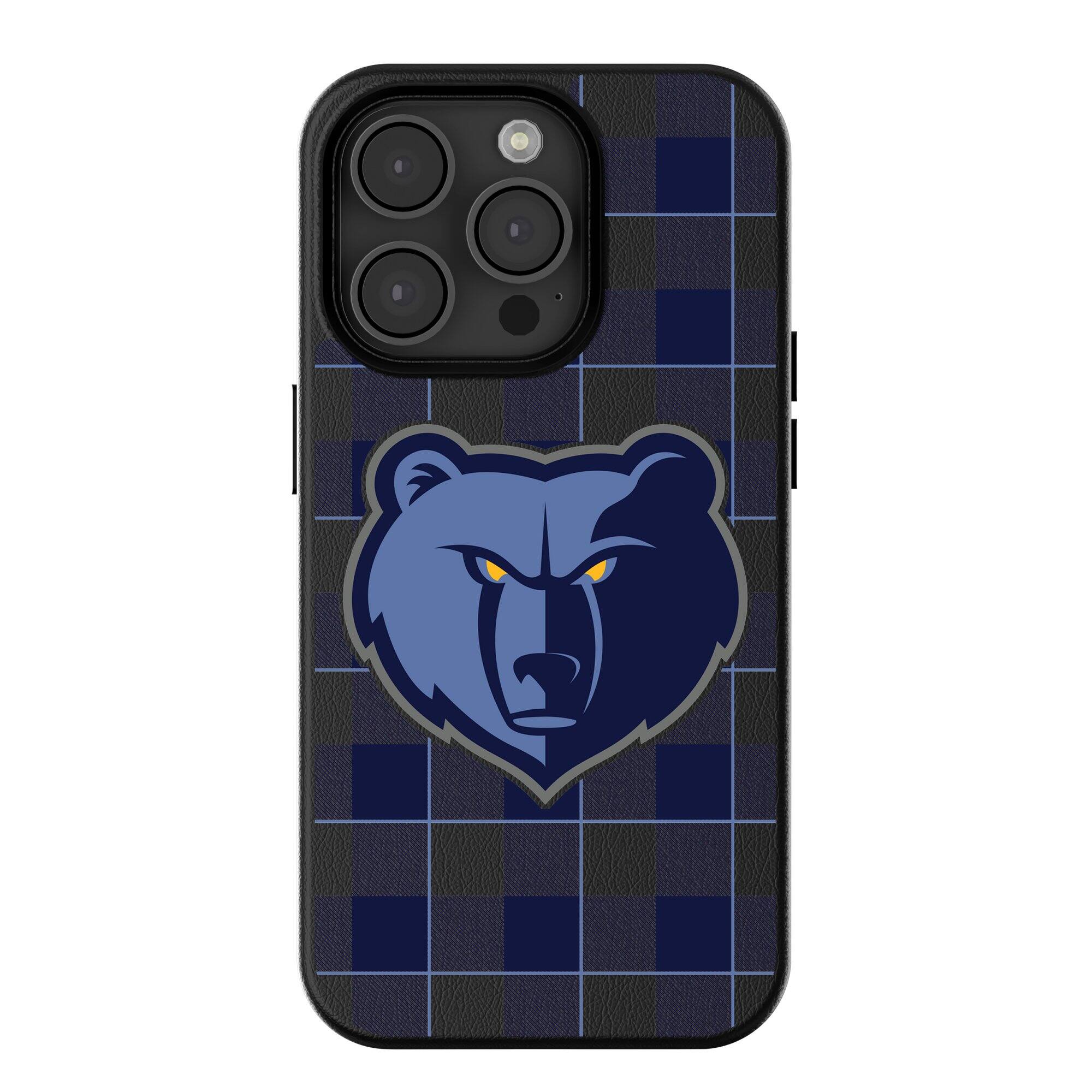 Front. Keyscaper - Memphis Grizzlies Plaid Magnetic Bump iPhone Case - 16 Pro Max - Black.