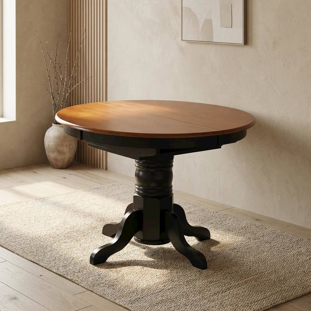 Alt View 3. FurniFact - Black Oval Pedestal Table - Black And Cherry.