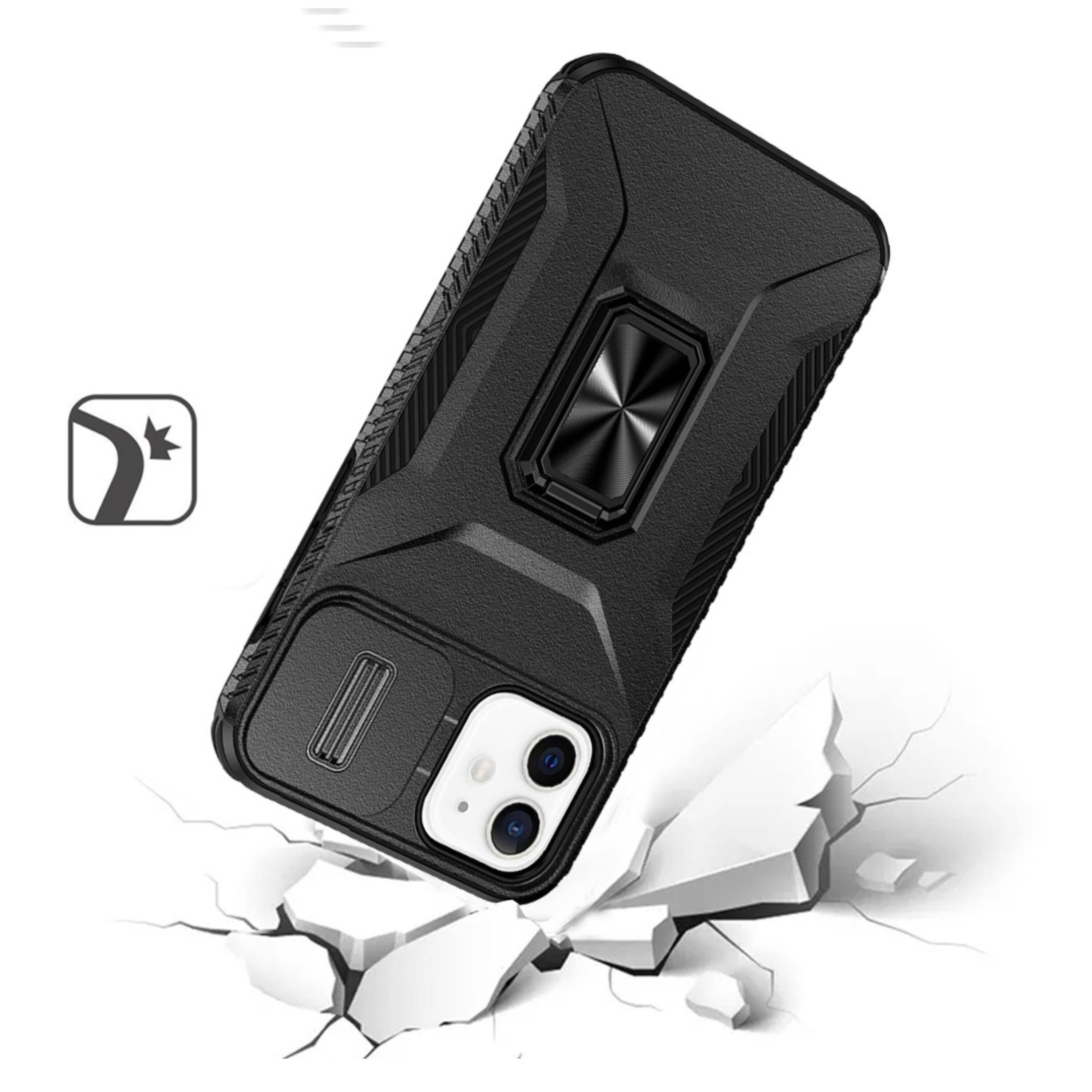 Angle. Kitcheniva - Full Coverage Metal Stand Lens Cover Phone Case With Tempered Glass For iPhone 11 6.1 Inch Black - Black.
