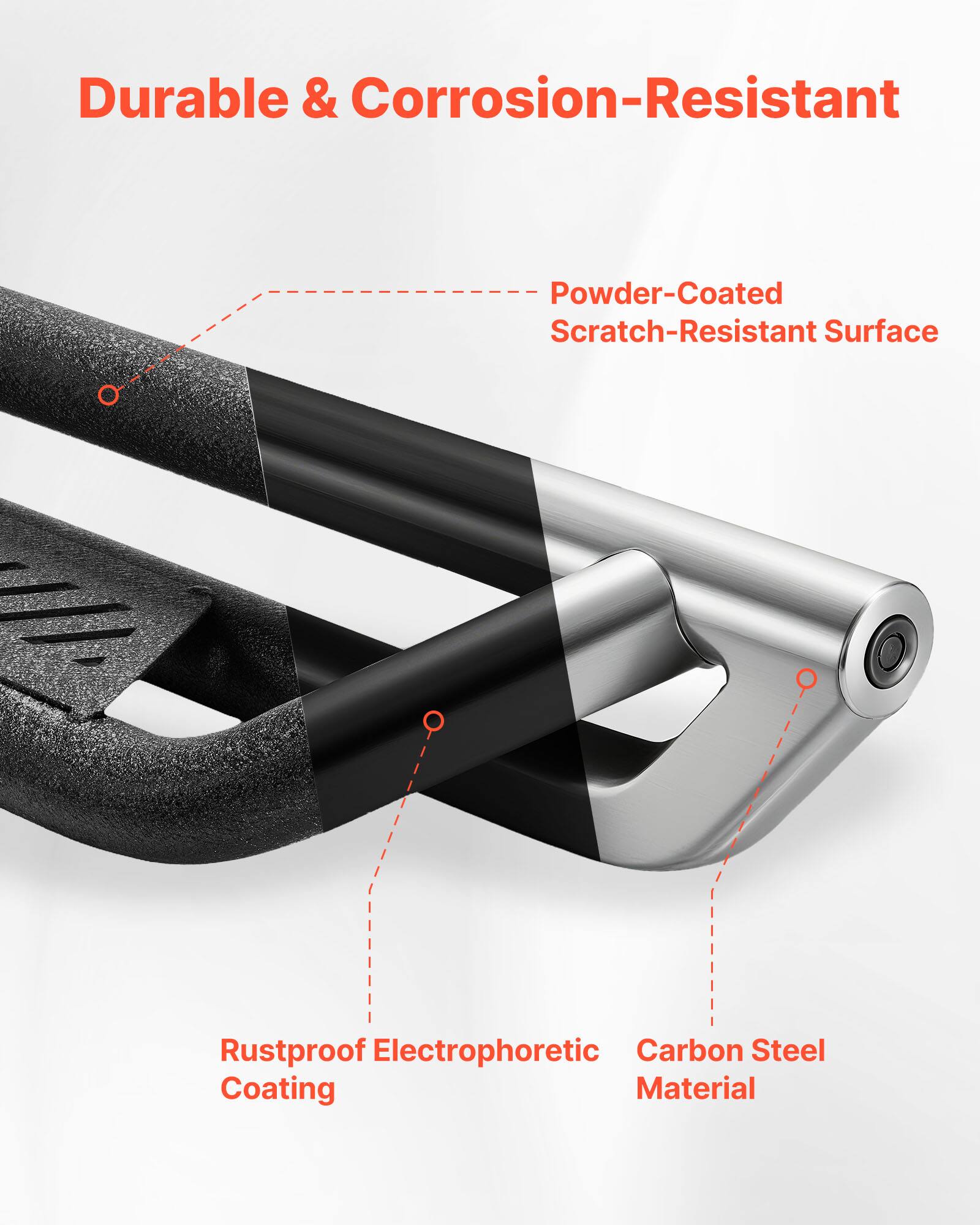 Durable & Corrosion-Resistant  
Powder-Coated Scratch-Resistant Surface  
Rustproof Electrophoretic Coating  
Carbon Steel Material