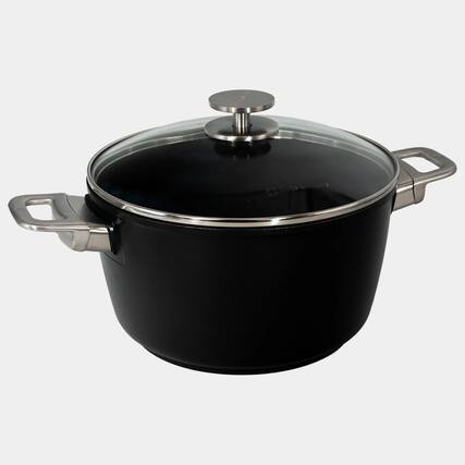 Front. Swiss Diamond - CHD Nonstick Stock Pot with Glass Lid, 8.5 qt - Black.