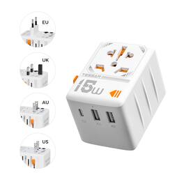 TESSAN - 15W Universal Travel Adapter with 1 USB-C Fast Charging & 2 USB-A - White