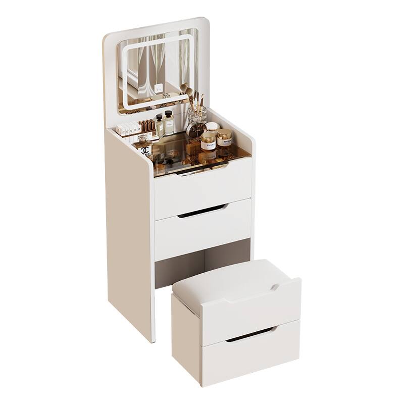 Alt View 3. LUCKY ONE - 48cm 3-in-1 Vanity Desk with Flip Top Mirror, Glass Desktop, 3 Drawers and Stool - White.
