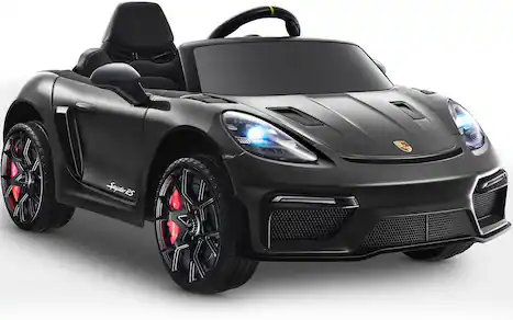 FIRST RIDE ON - Licensed Porsche 718 12V Electric Car for Kids, Ride-On Car with Parent Remote Control, LED Lights, MP3 Player - Black