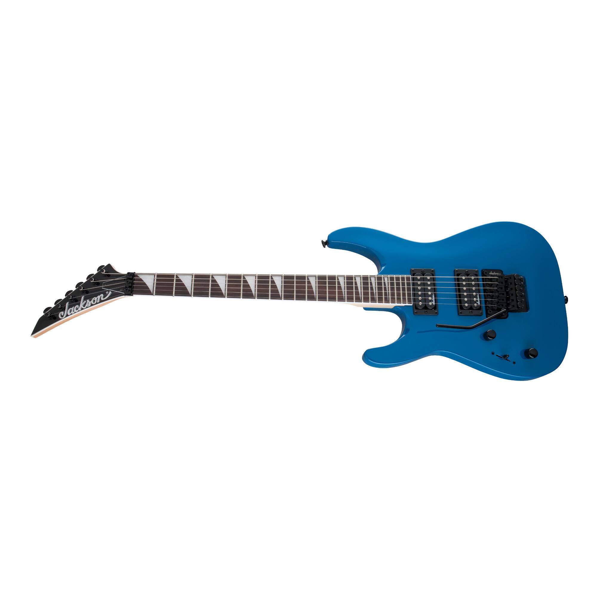 Left. Jackson - Jackson JS Series Dinky Arch Top JS32 DKA LH, Bright Blue Electric Guitar.