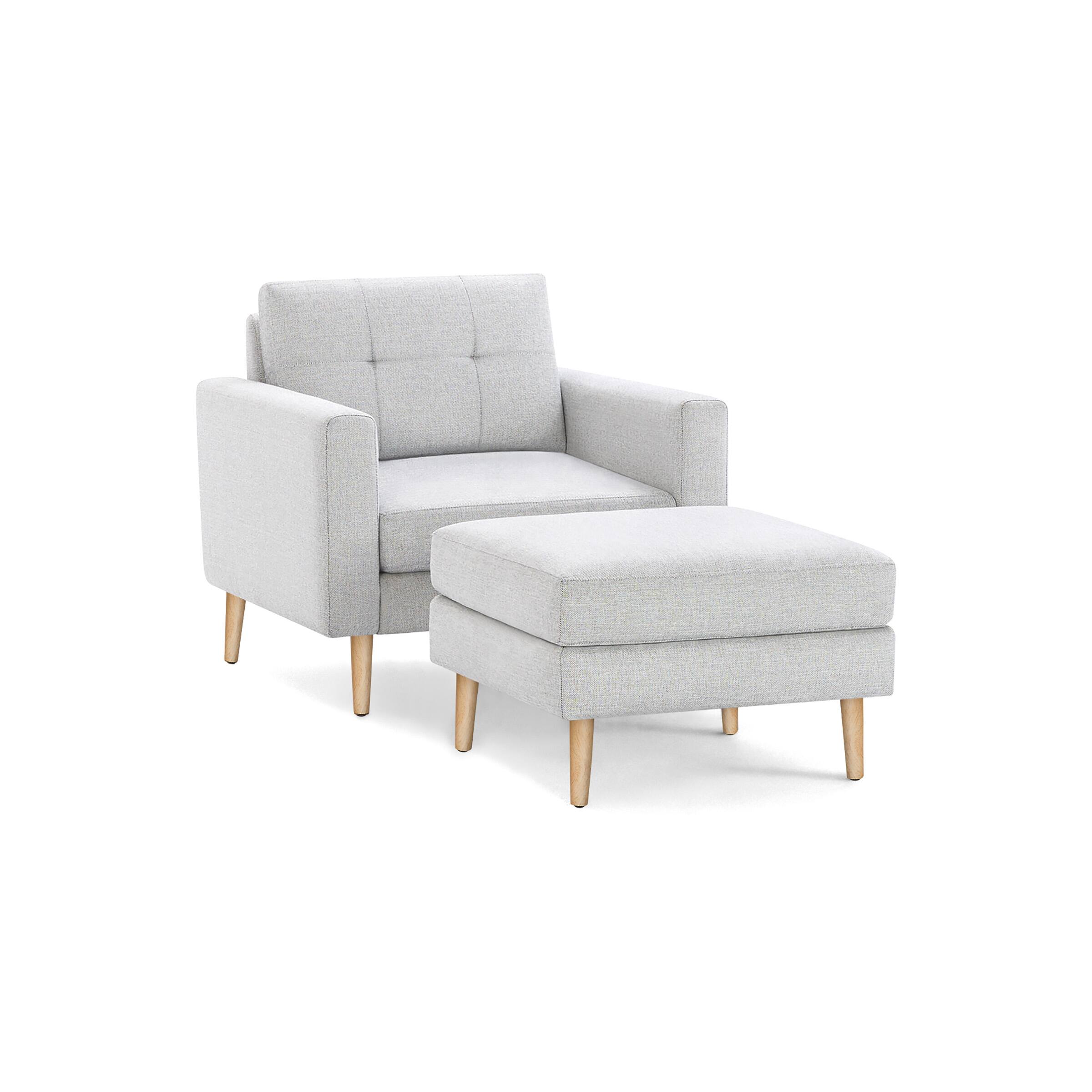 Burrow - Mid Century Nomad Armchair with Ottoman - Crushed Gravel - Front_Zoom