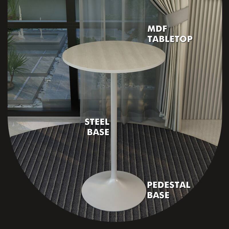 LeisureMod Verve 27 Inch Round Bar Height Table with MDF Top and White ...
