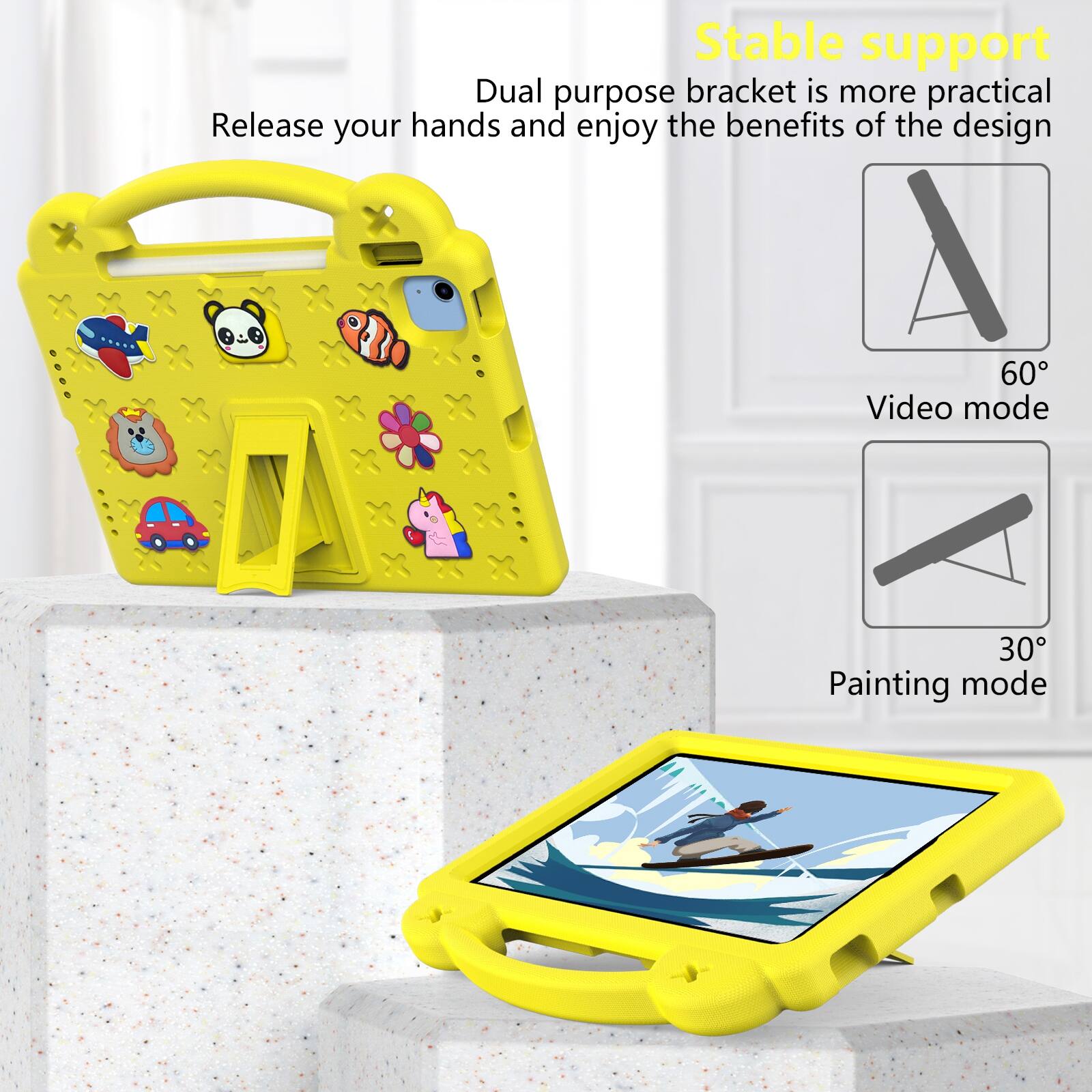 Stable support  
Dual purpose bracket is more practical  
Release your hands and enjoy the benefits of the design  

60° Video mode  
30° Painting mode