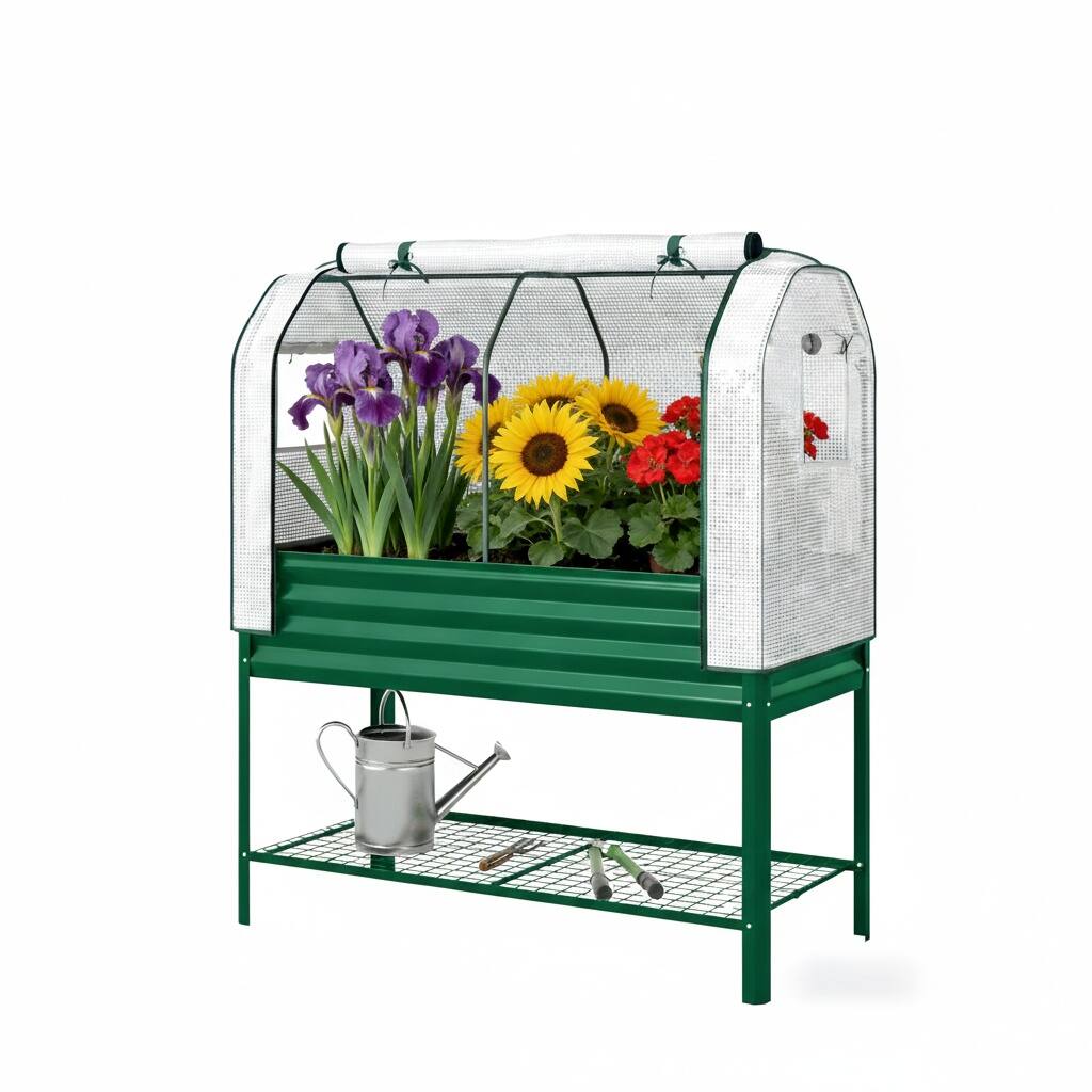 Front. Tenleaf - Spacious Raised Garden Bed Flower Box Outdoor Plant Box Green.