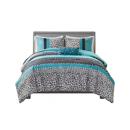 Front. Gracie Mills - Gracie Mills Butler 4-Piece Chic Leopard and Polka Dot Comforter Set - Teal.