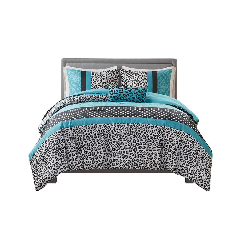 Front. Gracie Mills - Gracie Mills Butler 4-Piece Chic Leopard and Polka Dot Comforter Set - Teal.