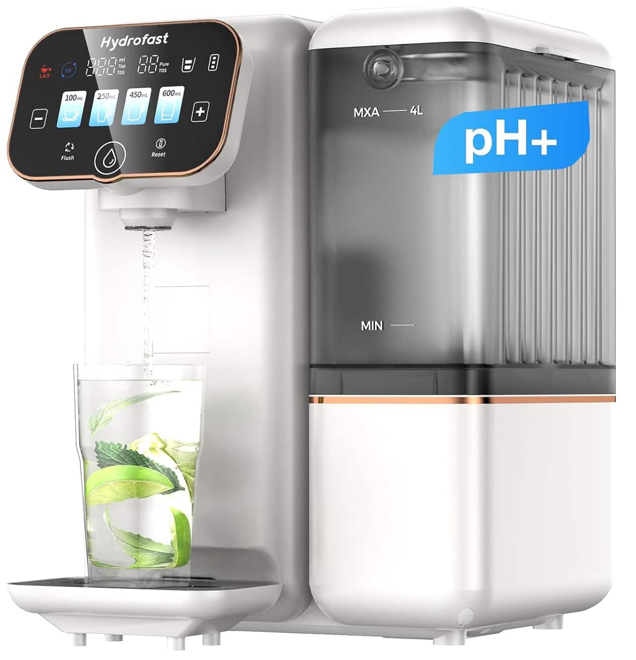 Hydrofast  
MXA - 4L  
pH+  
MIN  
100ml  
250ml  
450ml  
600ml  
Flush  
Reset